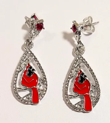RED CARDINAL JEWELRY SET with NECKLACE (18" L + Enameled Pear Shape PENDANT + SILVER Tone Setting/Chain/Lobster Clasp) and MATCHING...