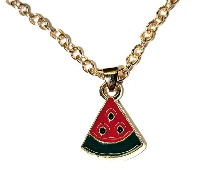 Fun GREEN & RED PIZZA JEWELRY SET with NECKLACE (Gold Tone + 18" L + Lobster Clasp) and MATCHING EARRINGS with Wire Hook Clasp