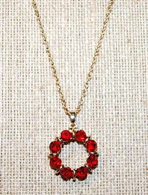Iridescent RED Delicate 8-Stone CIRCLE JEWELRY SET with NECKLACE (18"-19" L, Pendant + GOLD Tone Chain/Lobster Clasp) and...