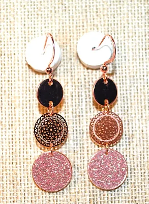 Petite ALL ROSE GOLD DISKS JEWELRY SET with NECKLACE (16" L + Tiny Disks + ROSE GOLD Tone Chain/Lobster Clasp) and MATCHING Dangle...