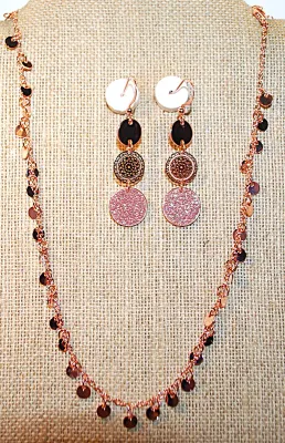 Petite ALL ROSE GOLD DISKS JEWELRY SET with NECKLACE (16" L + Tiny Disks + ROSE GOLD Tone Chain/Lobster Clasp) and MATCHING Dangle...