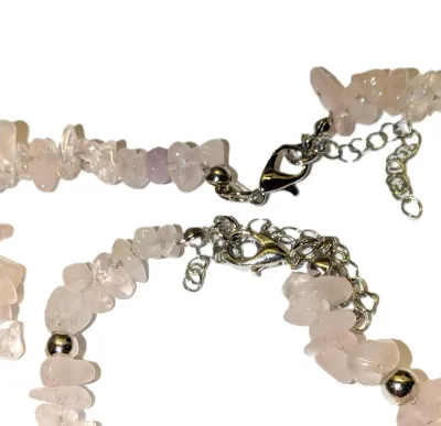 Pale PINK Irregular-Shaped Stones & Shells JEWELRY SET Choker NECKLACE (14" L + Silver Tone Bright Shell + Lobster Clasp) &...
