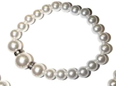 WHITE FAUX PEARLS JEWELRY SET with NECKLACE (17" L + Lobster Clasp) with Matching BRACELET (Stretch + 2" Opening) &...
