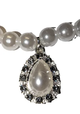 WHITE FAUX PEARLS JEWELRY SET with NECKLACE (19" L + Lobster Clasp) Matching BRACELET (Stretch + 2-3" Adjustable Opening) &...