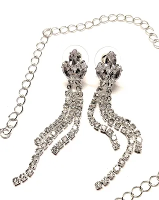 Heavily Bejeweled "V" NECKLACE (20" L + Lobster Clasp) & BRACELET ("V" Style + 2-2¾" Opening) &...