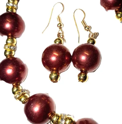 RED GLOBES NECKLACE (16" L + TOGGLE Clasp) & BRACELET (Stretch + 2" Opening) & Matching EARRINGS (Hooked Wire Clasp)...
