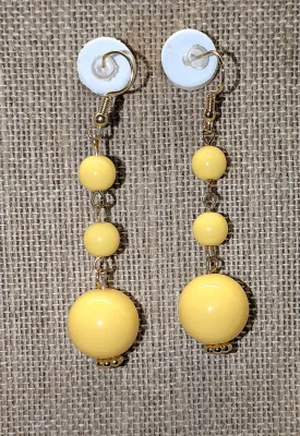 Bright YELLOW GLOBES NECKLACE (16" L + Lobster Clasp) JEWELRY SET with MATCHING Dangle EARRINGS and Wire Hook Clasp