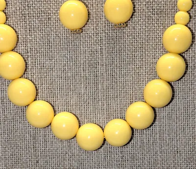 Bright YELLOW GLOBES NECKLACE (16" L + Lobster Clasp) JEWELRY SET with MATCHING Dangle EARRINGS and Wire Hook Clasp