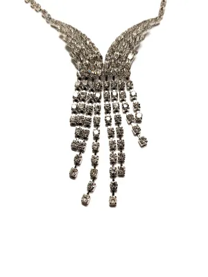 Bejeweled "V" Style CHOKER JEWELRY SET with NECKLACE (Silver Tone + 12" L + Lobster Clasp) and Matching Jeweled Dangle...