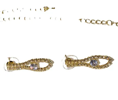 Gold Tone Bejeweled "HEART-STYLE" JEWELRY SET with CHOKER NECKLACE (15" L+ Gold Tone Chain, Clear Baguettes and Lobster...