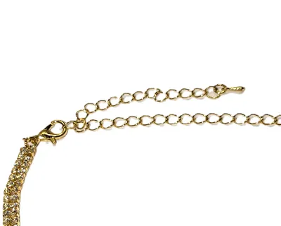 Gold Tone Bejeweled "HEART-STYLE" JEWELRY SET with CHOKER NECKLACE (15" L+ Gold Tone Chain, Clear Baguettes and Lobster...