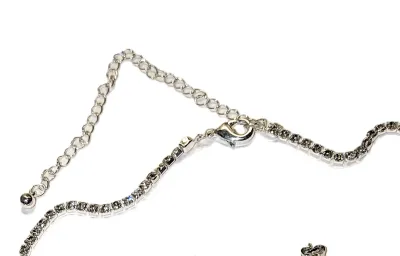 Silver Tone Bejeweled Double BOWTIE JEWELRY SET with NECKLACE (JEWELED CHAIN + 18" L + Lobster Clasp) and Matching Jeweled EARRINGS...
