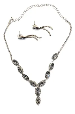 Bejeweled MARQUISE-CUT STONES JEWELRY SET with NECKLACE (10 Clear Stones + Silver Tone Chain + 18" L + Lobster Clasp) and Matching...