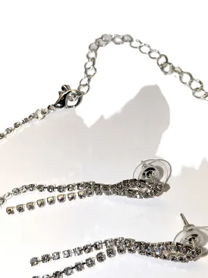 Bejeweled "DANGLES & LOOPS" JEWELRY SET with NECKLACE (Silver Tone + 16" L + Lobster Clasp) and Matching Jeweled...