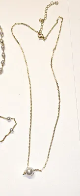 "Pearls, Pearls and More Pearls" JEWELRY SET with NECKLACE (17" L + Single Faux Pearl + Gold Tone Chains) JEWELRY SET with...