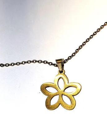 Dark Gold Tone 5-Point Rounded STAR JEWELRY SET with NECKLACE (18" L + Metal Star) and MATCHING EARRINGS with Metal Squeeze-On Clasp