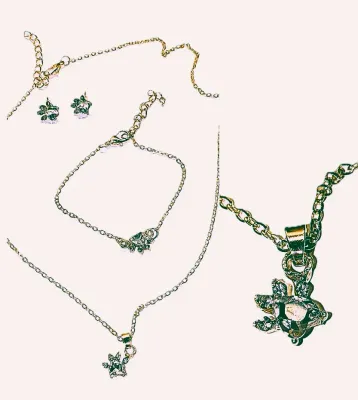 Delicate Pale PINK HEART SHAPED STONE JEWELRY SET with NECKLACE (18" L + Heart 4-Spike Pendant + Lobster Clasp) & BRACELET...