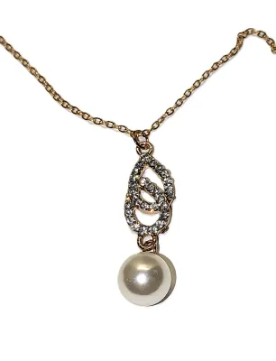 Double BEJEWELED "PEAR LOOPS" FAUX PEARL JEWELRY SET with NECKLACE (18" L, Loops + Gold Tone Chain/Lobster Clasp) and...