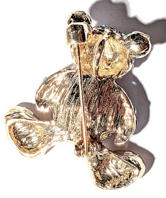 **NEW ARRIVAL** Small Bejeweled IRIDESCENT GREEN HEART STONE "BEAR" BROOCH (1½" x 1¼") on a Gold Tone Setting