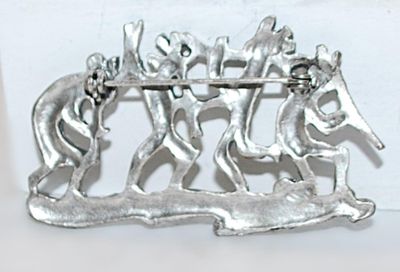 DANCING "KOKOPELLI" GROUP BROOCH (2½" x 1½") on a Silver Tone Setting