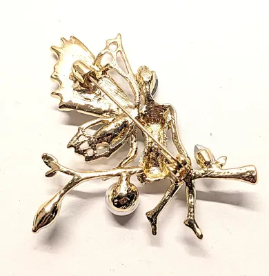**NEW ARRIVAL** GREEN "SITTING ANGEL" BROOCH (2½" x 2") with Single Faux Pearl, Acrylic Wings and Jeweled Body on a...