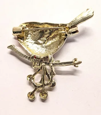 **NEW ARRIVAL** Jeweled Enameled ORANGE & BURGUNDY "FINCH-STYLE BIRD BROOCH (1¾" x 1½") on a Gold Branch and Colored...