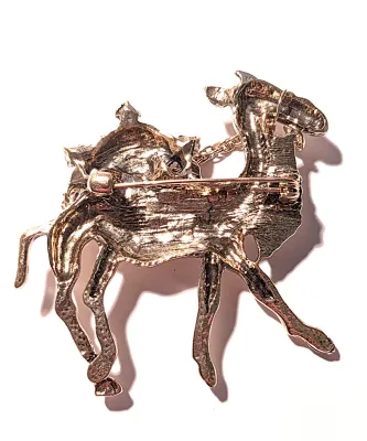 **NEW ARRIVAL** Large Jeweled Gold Colored CAMEL BROOCH (2½" x 2¼") with Jeweled Treasure & Chain on a Gold Tone Setting