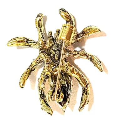 **NEW ARRIVAL** Jeweled BLUE, AMBER & GREEN STONES SPIDER BROOCH (1¼" x 1¼") with Green and Blue Body on a...