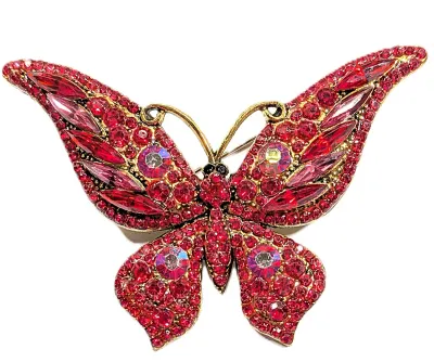 **NEW ARRIVAL** Very RED BUTTERFLY BROOCH (2½" x 2") with Red "Slender Marquise Cut" Accent Stones on a Gold Tone...