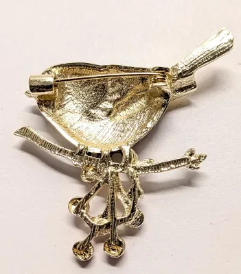 **NEW ARRIVAL** Jeweled Enameled PURPLE & YELLOW "FINCH-STYLE BIRD BROOCH (1¾" x 1½") on a Gold Branch and Colored...