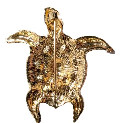 **NEW ARRIVAL** Jeweled AMBER & PINK Enameled TURTLE BROOCH (2¼" x 1½") with Pink Faux Pearls, Jeweled Surround on a Gold...