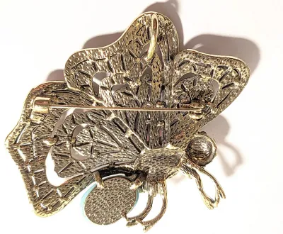 **NEW ARRIVAL** Beautiful Large MULTICOLORED TURQUISE & MAGENTA STONE BUTTERFLY BROOCH (3" x 2¼") with Colored Head Stones,...