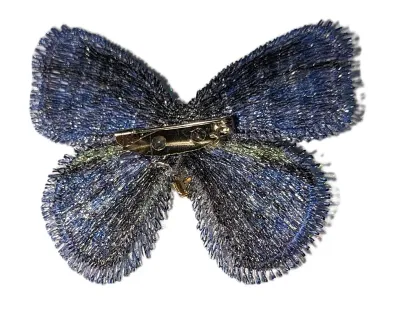 **NEW ARRIVAL** Delicate BLUE "SOFT WING" BUTTERFLY BROOCH (2" x 2") with "Cloth" Wings and Gold Colored...