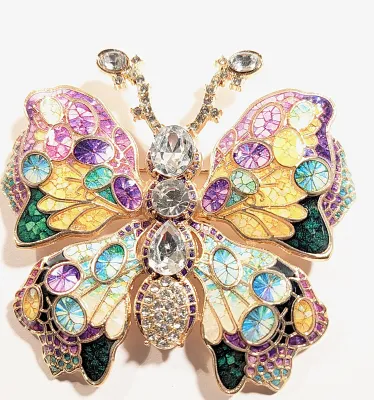 **NEW ARRIVAL** Beautiful Large Ceramic PURPLE, YELLOW & GREEN BUTTERFLY BROOCH (3" x 2¾") with Purple and Green Ovals,...