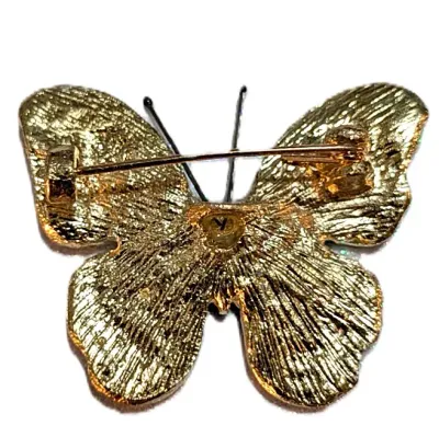 **NEW ARRIVAL** Small BEJEWELED BLUE STONES BUTTERFLY BROOCH (1¼" x 1") with Deep Blue Stones Edging on a Gold Tone Setting