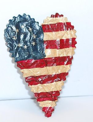 Unique TRIANGLE USA FLAG BROOCH (2¼" x 1¾") on Crinkled Matboard