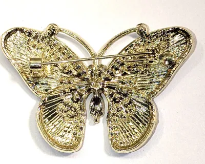 **NEW ARRIVAL** Multicolor Enameled BUTTERFLY BROOCH (2" x 1¼") with Orange, Greens, Blues & Yellows on a Gold Tone Setting