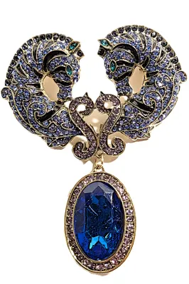 **NEW ARRIVAL** Beautiful LARGE BLUE SEAHORSES BROOCH (4" x 3¼") with Green Eye and "Ears" & Large Oval Blue...