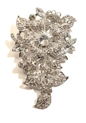 **NEW ARRIVAL** Bejeweled Glittery Silver Colored BOUQUET BROOCH (3" x 2") with Round Clear Stones as "Petals" on a...