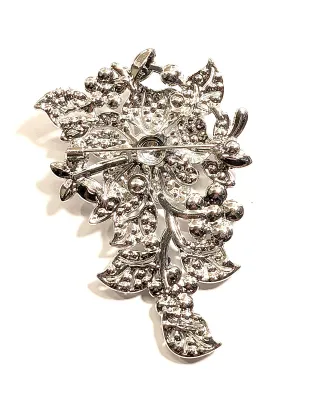 **NEW ARRIVAL** Bejeweled Glittery Silver Colored BOUQUET BROOCH (3" x 2") with Round Clear Stones as "Petals" on a...