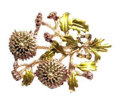 **NEW ARRIVAL** Enameled Green "THISTLE FLOWER" BROOCH (1½" x 1¼") on a Gold Tone Setting