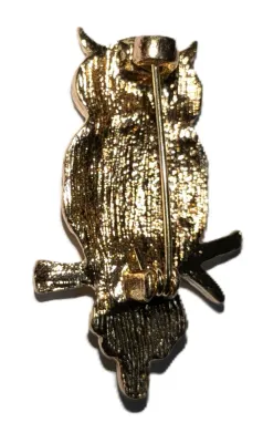**NEW ARRIVAL** Jeweled GREEN-EYED OWL BROOCH (1½" x 1") with Clear Accent Body Stones on a Gold Tone Setting
