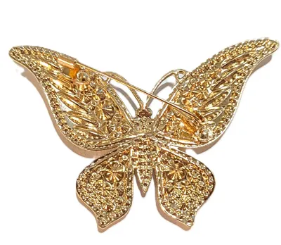 **NEW ARRIVAL** Jeweled IRIDESCENT SLENDER MARQUISE-CUT STONES BUTTERFLY BROOCH (2¾" x 1¾") with Black Eyes + Gold Colored...