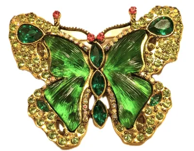 **NEW ARRIVAL** Beautiful LARGE GREEN Ribbed ACRYLIC BUTTERFLY BROOCH (2½" x 2") with Pink Stone "Feelers", Round and...