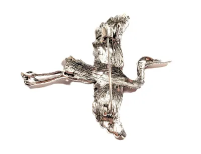 **NEW ARRIVAL** Jeweled MULTICOLOR CRANE BROOCH (2½" x 2") with Jeweled Body + Wings Stones, Black Eye and on a Silver Tone...