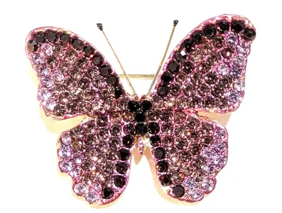 **NEW ARRIVAL** Small BEJEWELED LAVENDER COLORED STONES BUTTERFLY BROOCH (1¼" x 1") with Deep Purple Stones Edging on a Gold...