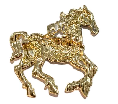 **NEW ARRIVAL** JEWELED GREEN & BLUE "GOLD COLORED" HORSE BROOCH (2" x 1¾") with Silver Tail and Mane + Pink...