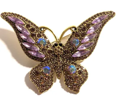 **NEW ARRIVAL** LAVENDER BUTTERFLY BROOCH (2¾" x 1¾") with Lavender "Slender Marquise Cut" Accent Stones, Black Eyes...
