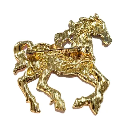 **NEW ARRIVAL** JEWELED PINK & RED "GOLD COLORED" HORSE BROOCH (2" x 1¾") with Lavender Tail and Mane + Pink...