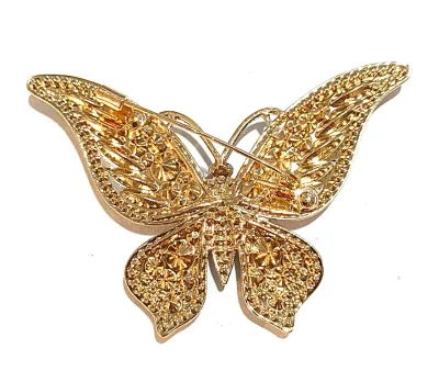 **NEW ARRIVAL** Jeweled LIGHT BLUE STONES BUTTERFLY BROOCH (2¾" x 1¾") with Black Eyes + Gold Colored Thin "Feelers"...